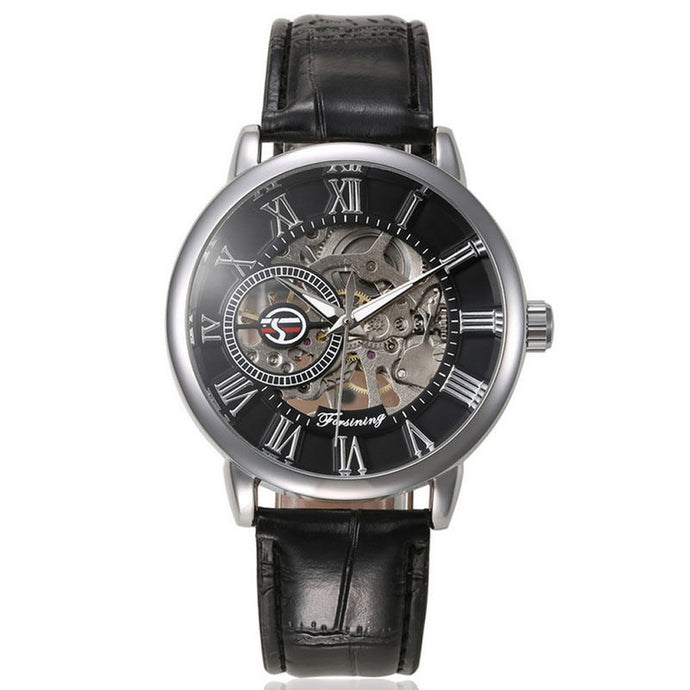 Luxury Stainless Steel Mechanical Steampunk Skeleton Watch (Black or White)